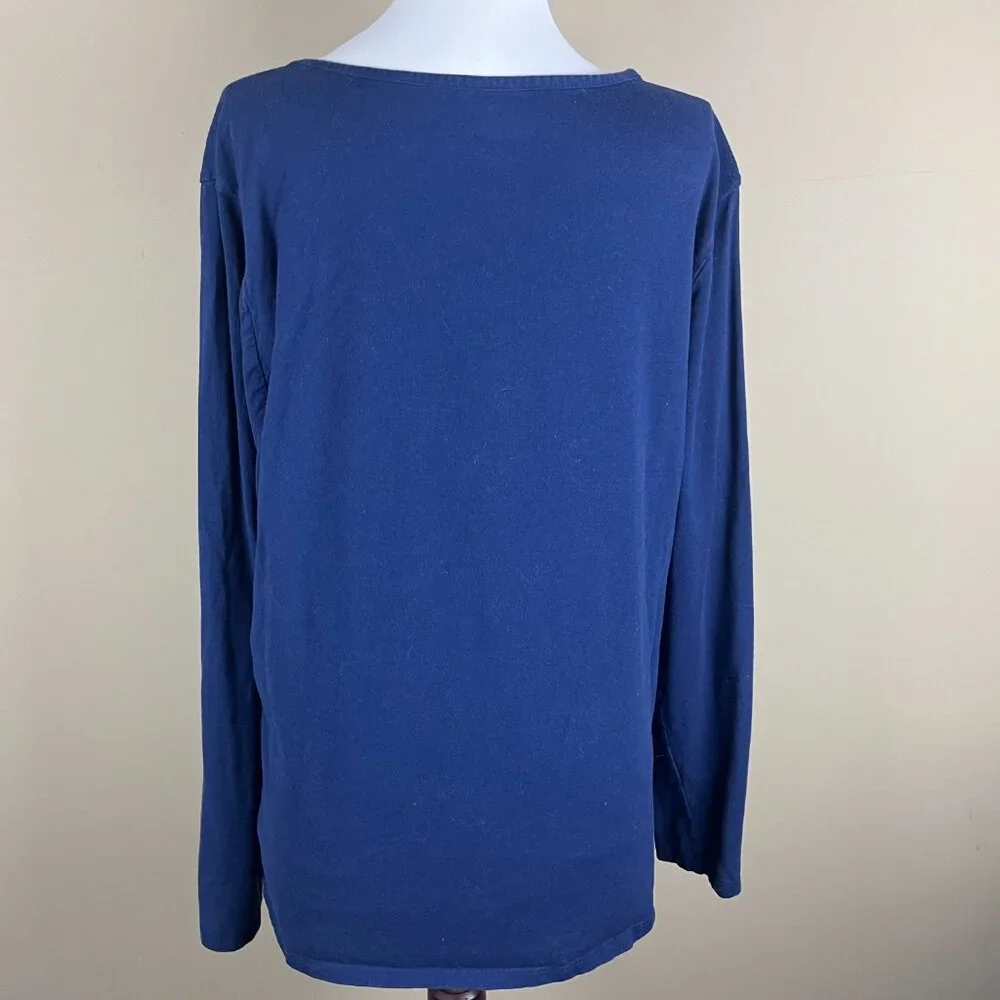 Holiday Time Long Sleeve Tee Top Plus Size 2X (18W/20W) Nave Blue Red Cardinals - Picture 5 of 7